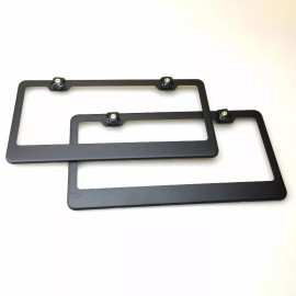 KA Depot New Two Matte Black Powder Coated License Plate Frames Tag Stainless Steel Cap