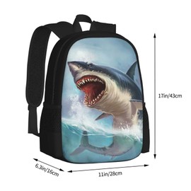 UIACOM Shark School Backpacks Great White Ocean Shark Bookbag for Teens Kids Boys Girls, Large 17 inch Elementary Junior High University School Bag, Water Resistant Casual Travel Daypack Backpack