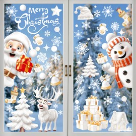 Christmas Window Stickers, Cshare 9 Sheets 3D Christmas Window Cling, Christmas Window Decal, Double Sided Stereo Static Sticker for Xmas Glass Window Shop School Decoration