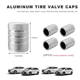 BWBWND 4 PCS Car Tire Valve Stem Caps, Leakproof Aluminum Vehicle Tire Wheel Air Caps with Plastic Seal, Corrosion Resistant Tyre Valve Stem Cover for Cars Trucks Motorcycles (Silver)