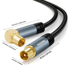 Thzzhnno TV Aerial RG6 Coaxial Cable Right Angle 25FT, 90 Degree Angled Female to Straight Male,Coax Cable for HDTV, CATV, DVB-T2/C/S, Cable Modem, Radio, Satellite Receivers