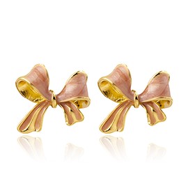 QLYOVWE Gold Plated Bow Earrings for Women Trendy Ribbon Earrings Dainty Cute Bowknot Earring Christmas Stocking Stuffers Jewelry Wedding Party Accessory Gifts (Pink)