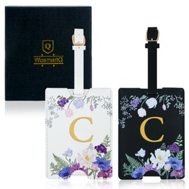 2 Pack PU Leahter Luggage Tags with PU Leather Straps, Fun Travel case Labels, Privacy-Protected ID Card Holders, Allowing for Quick Identification of Luggage and Easy locating of Your Bags (C)