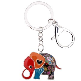 NEWEI Enamel Elephant Key Ring Charms Accessories Key Rings Elephant Gifts for Women Girls, Floral pattern