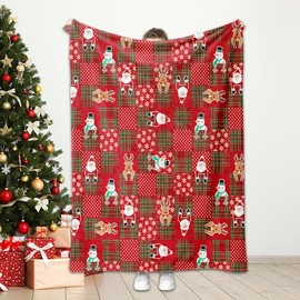 Christmas Blankets, Cuddly Blanket, Red, Soft Warm Winter Blankets, Christmas Plush Bedspread Cover for Adults and Children (Christmas H, 150 x 200 cm)