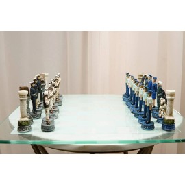Ebros American Military Branches US Air Force VS Marine Corps Chess Set W/ Glass