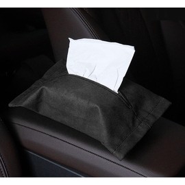 Alcantara Tissue Case, Tissue Cover, Sun Visor, Tissue Holder, For Cars, Accessories, Car Storage, High Texture, Easy Installation, Wall Hanging (Black, Plain)