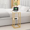 VECELO C Shaped End Side Table with Charging Station &