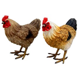 Distinctive Designs 4.5" Resin Chicken Figurines - Set of 2 - Rooster Home Decor - Chicken for Farmhouse, Country, or Cabin Decor