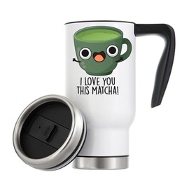 Thermo-Kaffeetasse mit Aufschrift "I Love You This Matcha", lustig, niedlich, grüner Tee, vakuumisoliert, 480 ml, Weiß