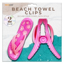 PERFORMORE Flip Flop Beach Towel Clips (Pink), 2-Pack, Portable Towel Holder Clips, Secure Clips for Beach Chairs Deck Patio Pool Boat Cruise Lounge Chair Accessories