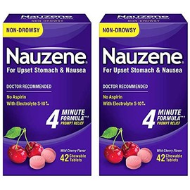 NAUZENE Upset Stomach & Nausea Chewable Tablets Wild Cherry Flavor- 2 Pack