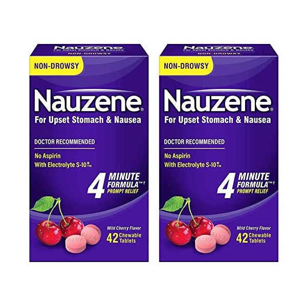 NAUZENE Upset Stomach & Nausea Chewable Tablets Wild Cherry Flavor- 2 Pack