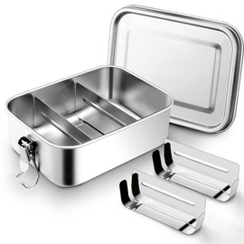 Herogo Lunch Box with Compartments, 850 ml Stainless Steel Lunch Bento Box for Children and Adults, Ideal for School, Picnic, Work, Flexible Divider & Leak-Proof