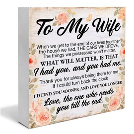Wife Gifts Romantic to My Wife Quote Wooden Sign Valentines Day Decorations Home Bedroom Shelf Decor Gifts for Wife