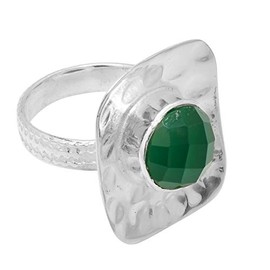 Silver Palace Sterling Silver Natural Gemstone Hammered Textured Ring Women Wedding Anniversary for Her (7, Black-Onyx)