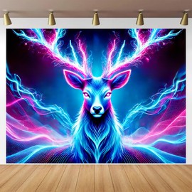BlissYard Blacklight Tapestry Neon Deer Decor 78x59 Inch Glowing Antlers Spirit Animal Glow in Dark Backdrop Blacklight Tapestry Psychedelic Forest Scene for Bedroom Wall Hanging Party Room Energy Art