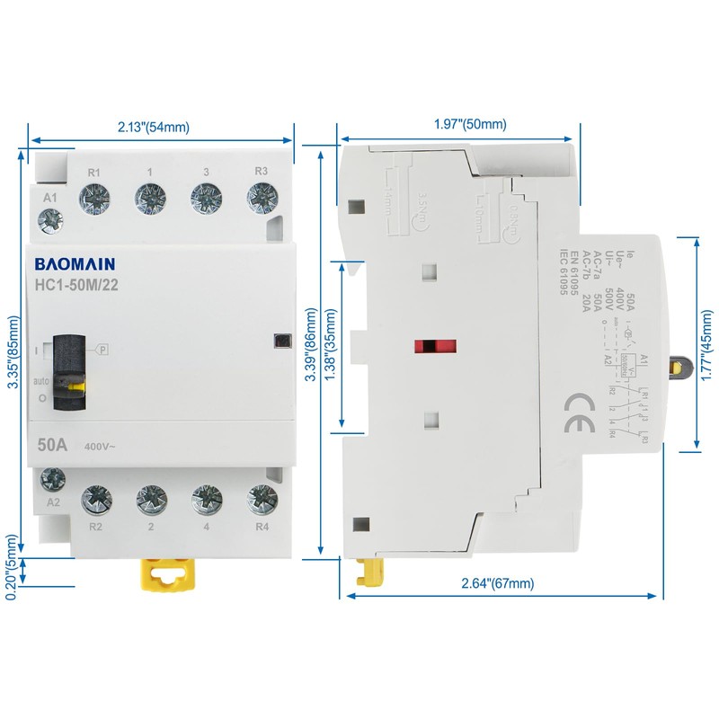 Baomain 24V AC 4-Pole Contactor, 50A 2NO2NC Normally Open +