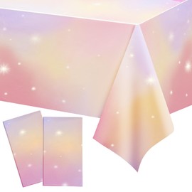 Geanlian Rainbow Tablecloth, 2 PCS Birthday Party Decorations, 54 x 108 Inch Rainbow Cloud Disposable Plastic Rectangular Table Cover for Rainbow Birthday Party (Rainbow)