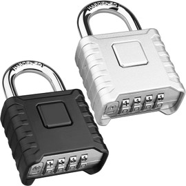 2 Pack Heavy Duty Combination Padlock [One-Touch Unlock], Diyife Large Outdoor Weatherproof Padlock, High Security, Design of Hidden Password Suitable for Locker, Home, School, Garage (Black+Silver)