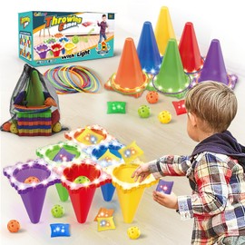 Custoduy 3-in-1 Carnival Games Combo Set, LED Bean Bag Game Party Supplies, Ring Toss Yard Lawn Backyard Games, Great Outdoor Toys for Kids Adults Birthday Parties, School Activities