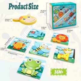 Wooden Puzzle Toddler Toys, 6 PCS Animals Jigsaw Puzzles, Montessori Educational Learning Toys for Toddlers 3-5 years old, Birthday Gift for Kids