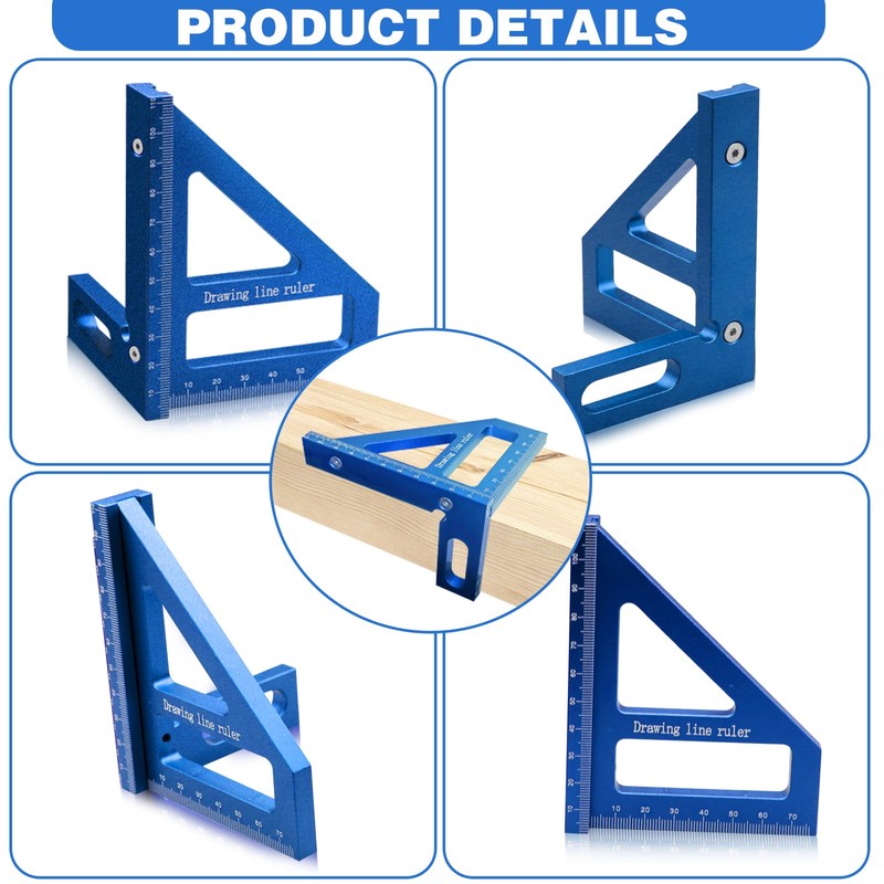 3D Woodworking Square Protractor,Triangle Ruler Scriber,45/90 Degree Carpenter Square Aluminum