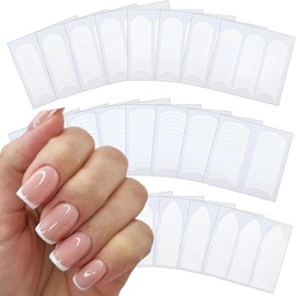 912 Pieces French Nail Stickers Manicure Nail Art Stickers Self-Adhesive Nail Decals French Tip Nail Guides V-Shaped Moon Nail Tip Strips for DIY Decoration Stencil Tools Kits (24 Sheets)