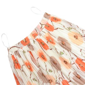 OBBUE Women's Chiffon Pleated Skirts Elastic High Waist A-line Midi Skirts for Casual Party Holiday Ivory Flower S