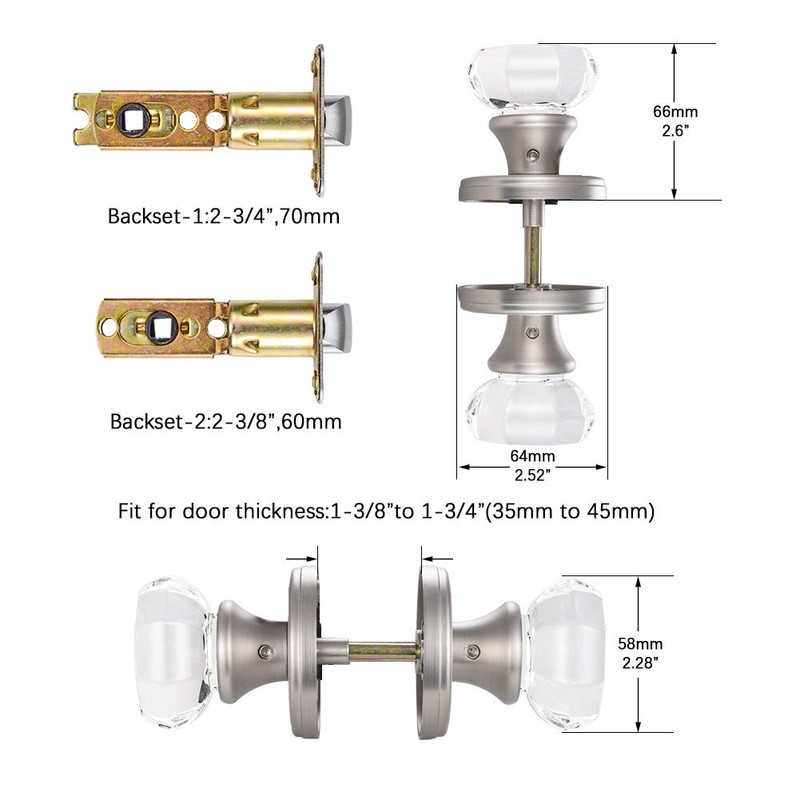 CLCTK Modern Glass Door Knobs, Passge Hall Closet Door Knobs,