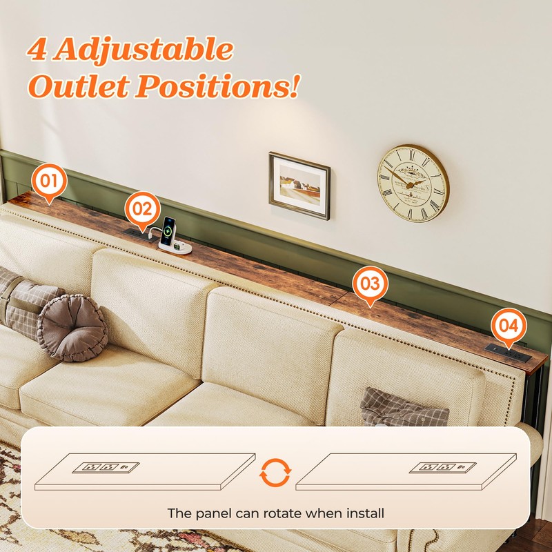 SUPERJARE 102 Inch Sofa Table with 2 Power Outlets and