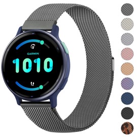 Strap Compatible with Garmin Forerunner 55 Strap/645 Strap/245 Strap, 20mm Metal Strap Replacement Wristband for Garmin Vivoactive 3 Music/Venu/Vivomove 3/Forerunner 55/245/645 Music (Space Gray)