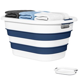 OOAMBB 43L(11.5Gallon) Collapsible Laundry Basket Plastic, Pop Up Laundry hamper/Storage Container, Foldable Laundry Basket with Large Capacity,Sturdy,Space Saver (Blue, 1 Pack)