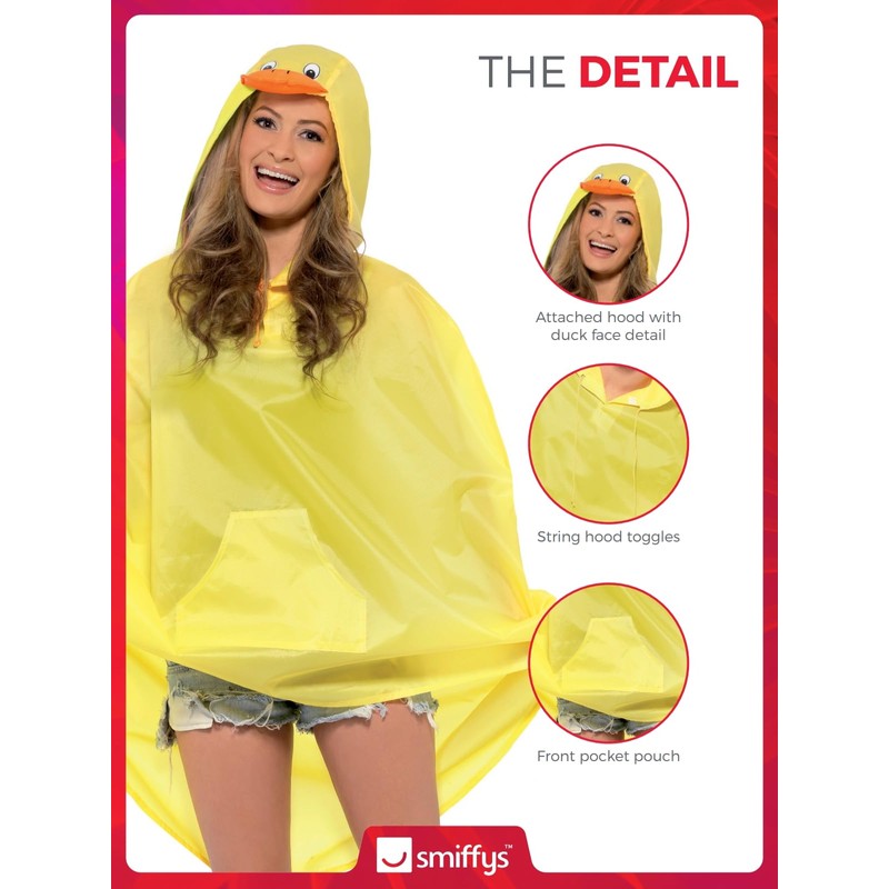 Smiffys Duck Party Poncho, Yellow with Drawstring Bag, Party Poncho