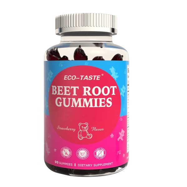 ECO-TASTE Beet Root Gummies, Strawberry Flavor, Formulated by Grape Seed Extract and Concentrated Beetroot, 90 Soft Chews