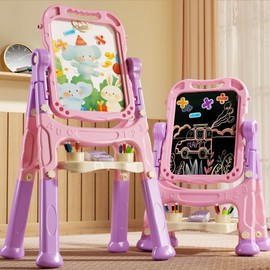 Art Easel for Kids Toddlers, Kids Art Easel Adjustable Standing Rotatable Double Sided with Painting Accessories Gifts Toys for 3 4 5 6 7 8 Years Old Toddlers Girls Boys