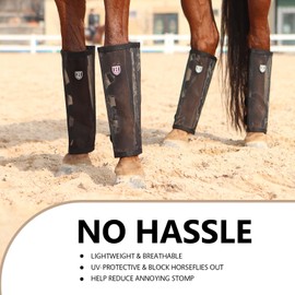 Harrison Howard Loose-Fitting Horse Fly Leggings Breathable, Tear-Resistant Fine Mesh Leg Guards Stay-on Comfortable Fly Boots (Set of 4) Black Yearling