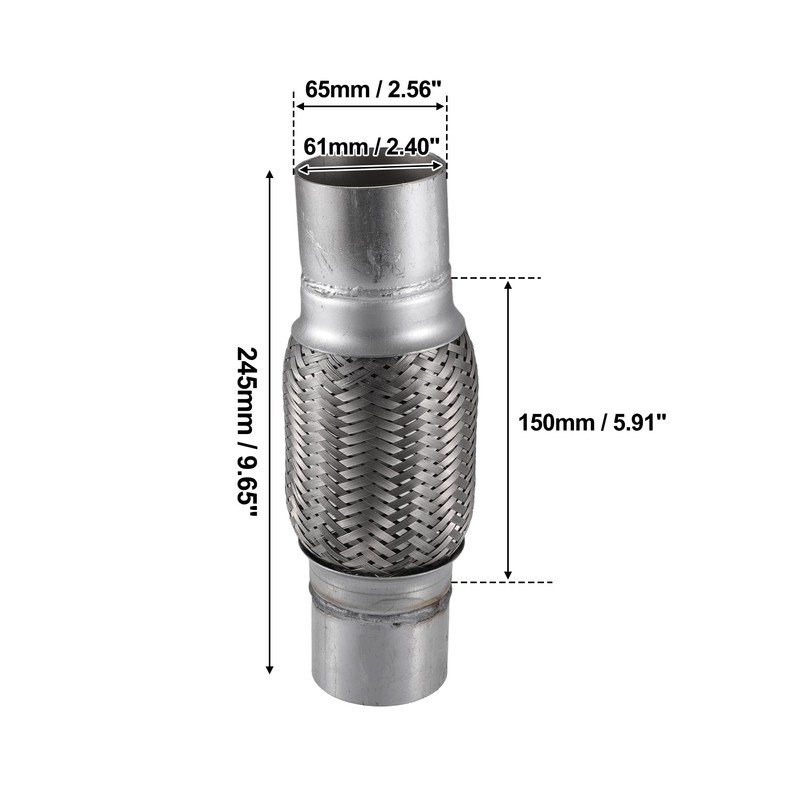 X AUTOHAUX 65x245mm Universal Car Exhaust Flexible Pipe Tubing Silver