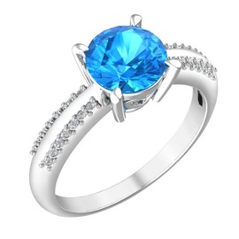 Belinda Jewelz Ring for Womens 925 Sterling Silver Ring Swiss Blue Topaz Gemstone Ring 7mm Round Sparkling Fine Ring Jewelry Band Gift for Engagement Wedding, Size 9