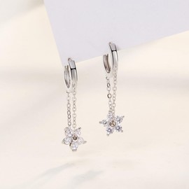 K.L.Y Women's Earrings, Popular, Cherry Blossom, 18K Gold RGP, Zirconia, Hoop Earrings, Hypoallergenic, Swaying, 18K Gold, Popular, Cute, Accessory, Present, Silver Cubic Zirconia, Cubic Zirconia