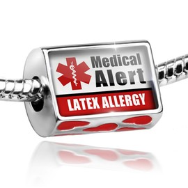 NEONBLOND Bead with Hearts Medical Alert Red Latex Allergy - Charm Fit All European Brace