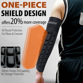 Frelaxy Padded Elbow Forearm Sleeves 2 Pack Compression Crashproof Arm Pads for Football Basketball Volleyball Soccer (Black, S)