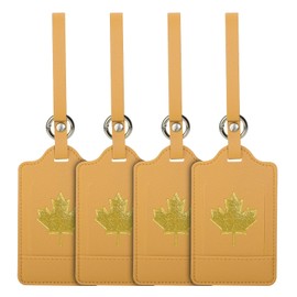 4 Pack Luggage Tag, Anyos PU Leather Travel Bag Labels Suitcase Baggage Tags with Name ID Card Privacy Protection (Light Brown)