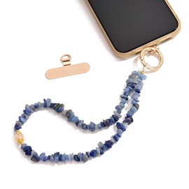 Natural Blue Aventurine Chips Beaded Crystal Phone Lanyard Wrist with Thin Tab, Universal Wristlet Straps Set for Women Men Gift