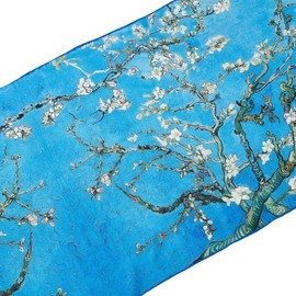 Bufanda larga de seda crepé con impresión artística clásica, Almond Blossoms de Van Gogh, 61" x 17" (155cm x 43cm)