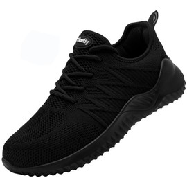 Tinefiy Steel Toe Shoes for Women Lightweight Comfortable Slip Resistant Safety Work Sneakers Cushion Puncture Proof Shoes Indestructible Shoe Size 7