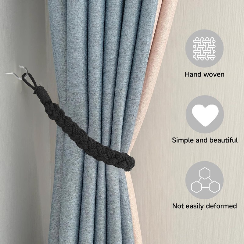 Curtain Tie Backs 2 Pack, Hand Knitting Curtain Tiebacks Cotton