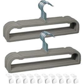 Velvet Hangers Non Slip - 20 Pack Pants Hangers for Closet - Thin Space Saving Clothes Hanger - Strong, Durable, Jean Perchas with 360 Degree Rotatable Hook for Tank Top (Grey Silver Hook)