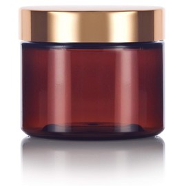 6 oz Amber PET Plastic Refillable Jar with Gold Metal Overshell Lid (12 Pack)