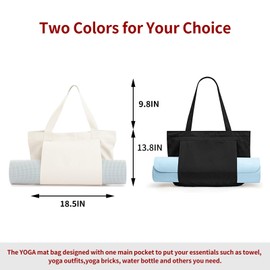 KIGI Canvas Tote Bag with YOGA Mat Carrier Pocket for Gym, Pilates, Workout, Beach and Office (Black)